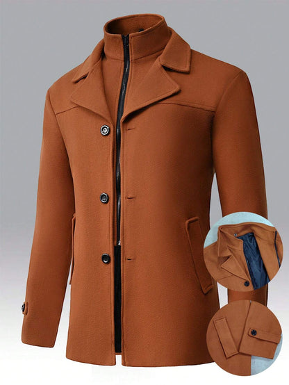 Manfinity Homme Men'S Zip Collar Long Sleeve Button-Up Fashionable Formal Business Knitted Overcoat, Going Out Business Casual Overcoat, for Friends, Husband, Boyfriend Gifts