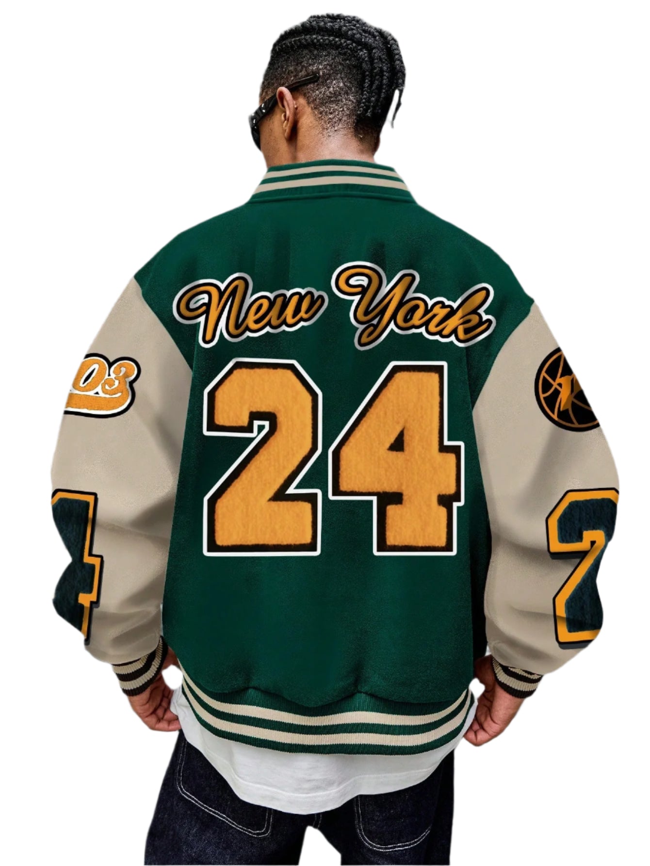Manfinity EMRG Oversized Men'S Colorblock Letter Print Button-Up Bomber Baseball Jacket