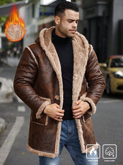 Manfinity Homme plus Size Men'S Fashion Hooded Fluffy Coat, Fall/Winter