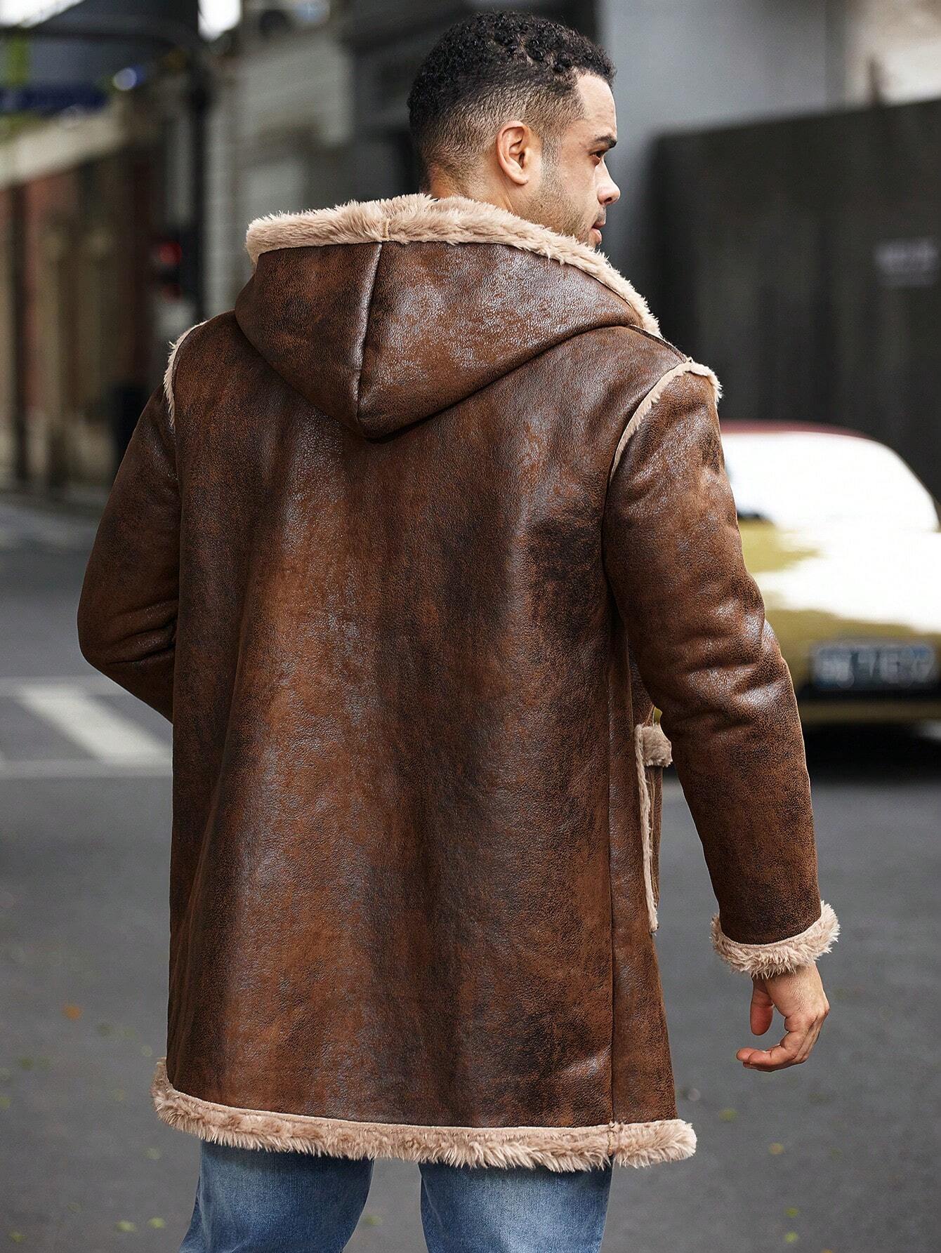 Manfinity Homme plus Size Men'S Fashion Hooded Fluffy Coat, Fall/Winter