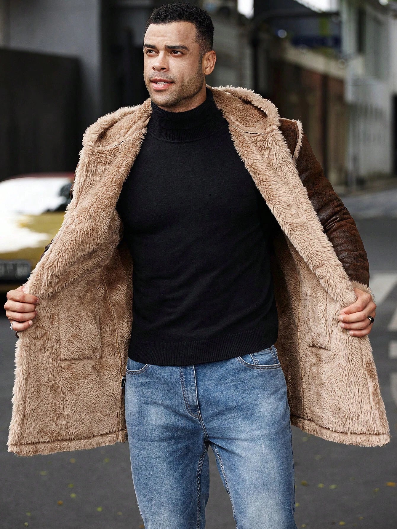 Manfinity Homme plus Size Men'S Fashion Hooded Fluffy Coat, Fall/Winter