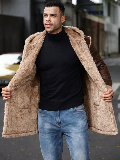 Manfinity Homme plus Size Men'S Fashion Hooded Fluffy Coat, Fall/Winter
