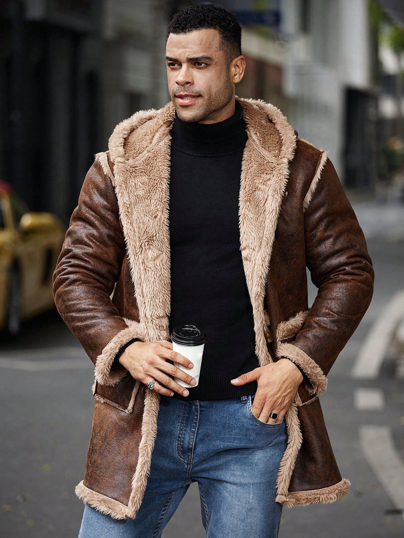 Manfinity Homme plus Size Men'S Fashion Hooded Fluffy Coat, Fall/Winter