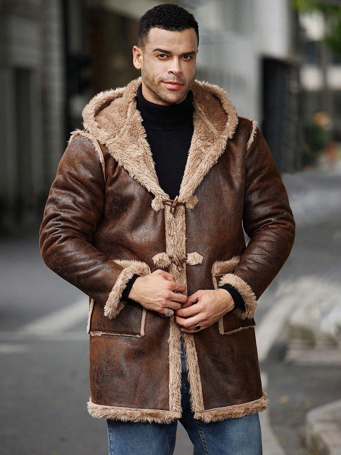 Manfinity Homme plus Size Men'S Fashion Hooded Fluffy Coat, Fall/Winter