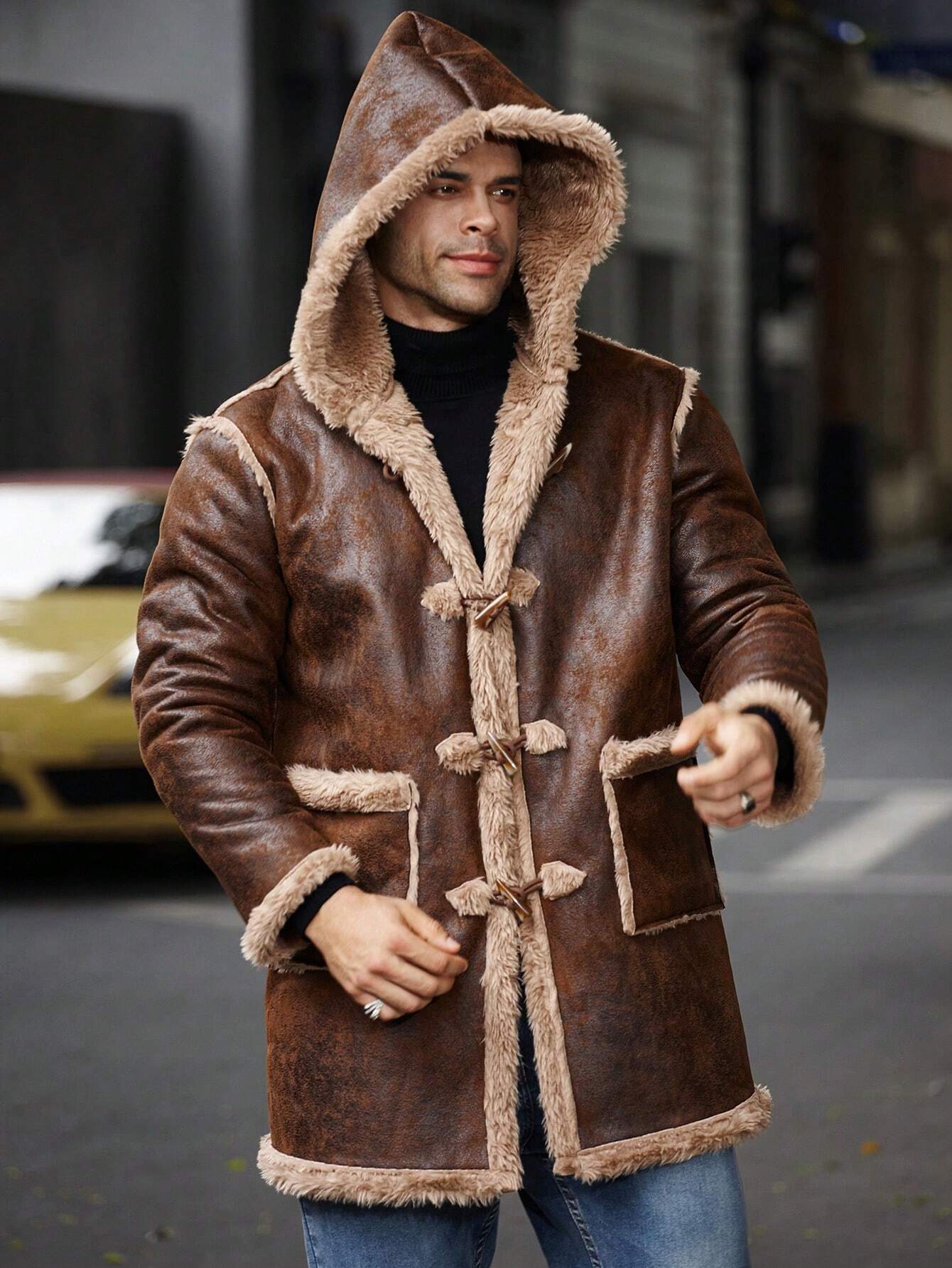 Manfinity Homme plus Size Men'S Fashion Hooded Fluffy Coat, Fall/Winter