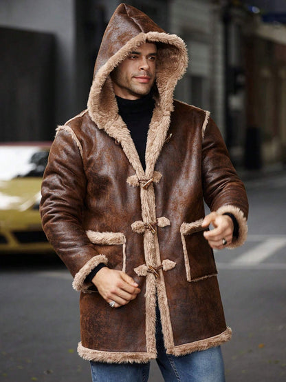 Manfinity Homme plus Size Men'S Fashion Hooded Fluffy Coat, Fall/Winter