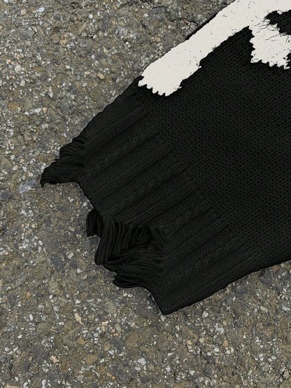 AXEPEAK Men'S Cross Graphic Casual Loose Drop Shoulder Short Knit Black Long Sleeve Sweater, Autumn/Winter