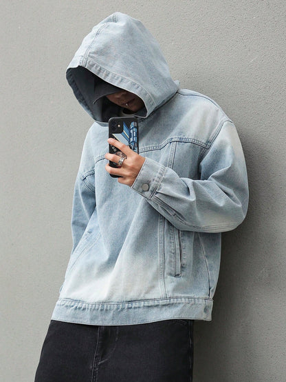 Manfinity Hypemode Men'S Light Blue Washed Denim Casual Loose Drop Shoulder Pullover Sweatshirt