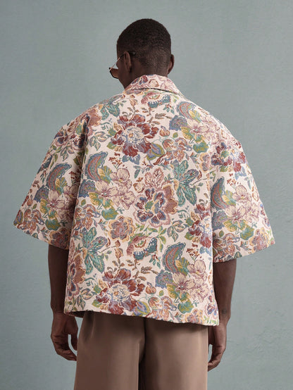 SUMWON Luxury Tapestry Print Button-Up Shirt Boxy Oversized Short Sleeve Summer Festival Casual Designer Relaxed Fit Floral Pattern Resort Wear