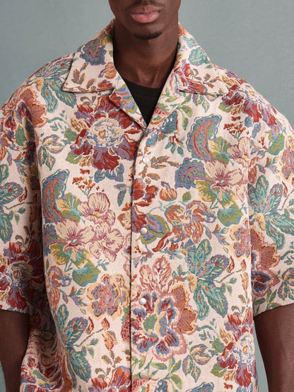 SUMWON Luxury Tapestry Print Button-Up Shirt Boxy Oversized Short Sleeve Summer Festival Casual Designer Relaxed Fit Floral Pattern Resort Wear