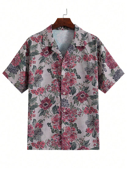 Men'S Floral Allover Print Polo Shirt, Fashion Casual Short Sleeve Top for Summer
