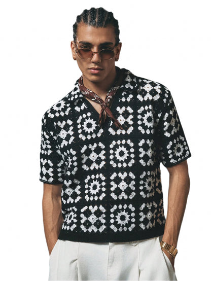 AXEPEAK Color-Blocking Cardigan Turndown Collar Half-Zip Pullover Knitted Sweater for Men