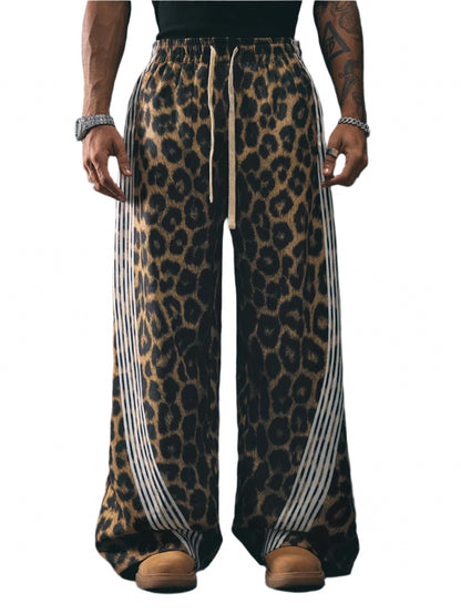 AXEPEAK Assorted Sizes Digital Printed Leopard Floral Pattern Loose Fit Straight Leg Men'S Pants, School, Streetwear