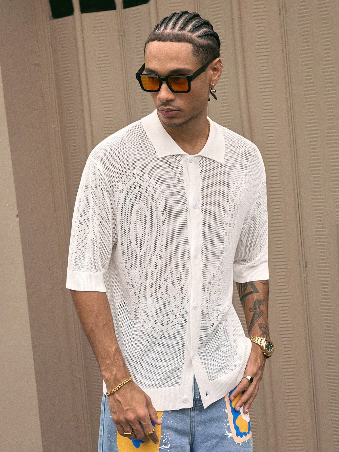 AXEPEAK Fashion Street Style Short Sleeve Loose Fit Men'S Knit Top, Streetwear Ready