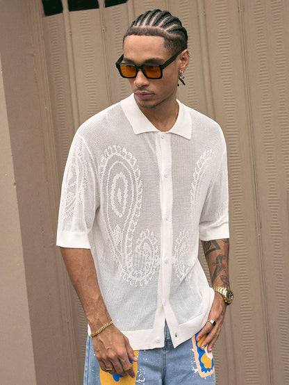 AXEPEAK Fashion Street Style Short Sleeve Loose Fit Men'S Knit Top, Streetwear Ready