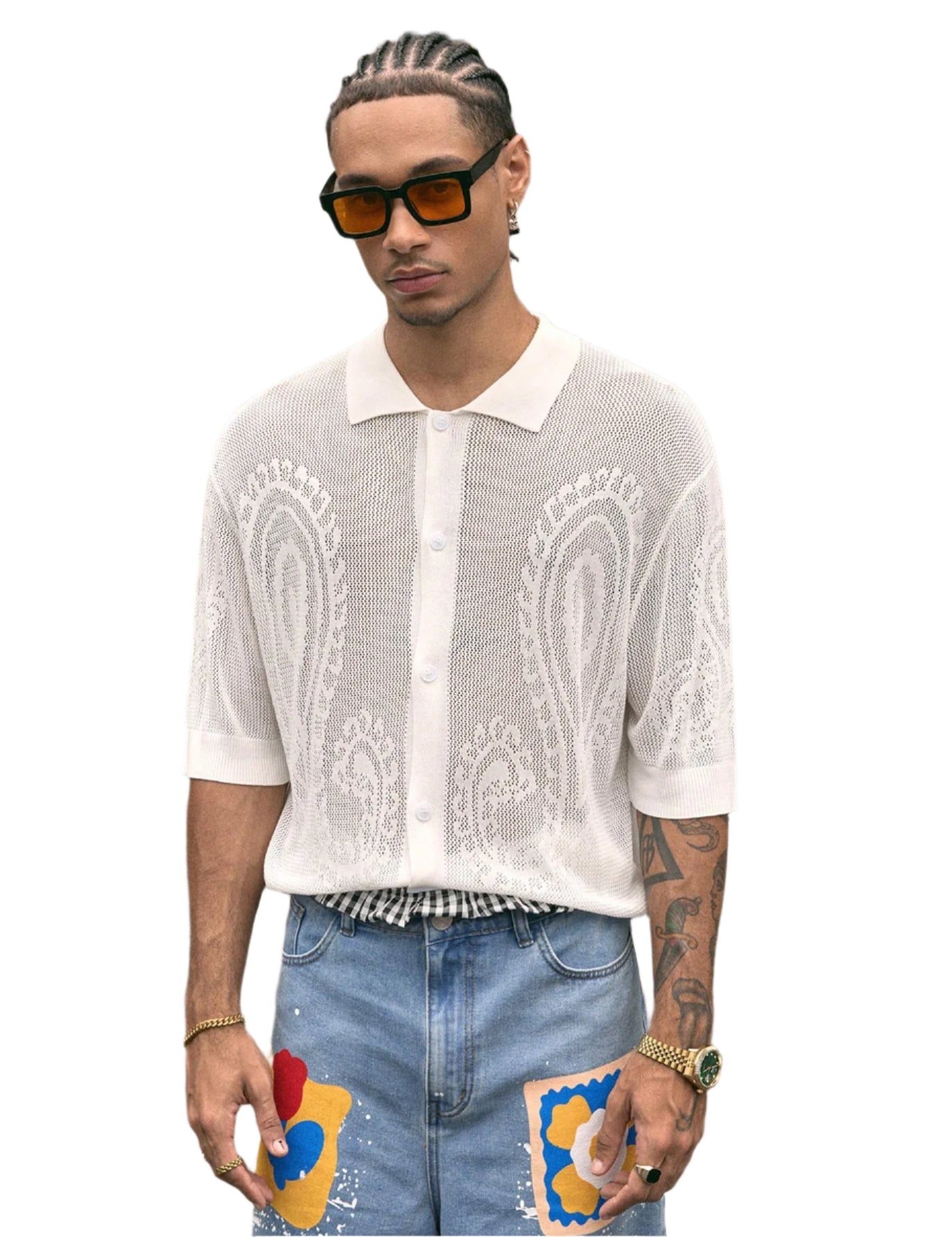 AXEPEAK Fashion Street Style Short Sleeve Loose Fit Men'S Knit Top, Streetwear Ready