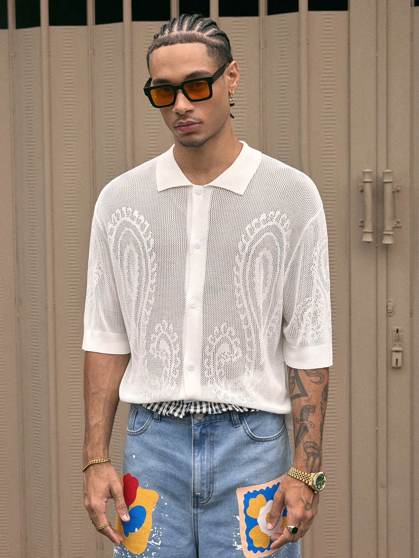 AXEPEAK Fashion Street Style Short Sleeve Loose Fit Men'S Knit Top, Streetwear Ready