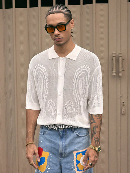 AXEPEAK Fashion Street Style Short Sleeve Loose Fit Men'S Knit Top, Streetwear Ready