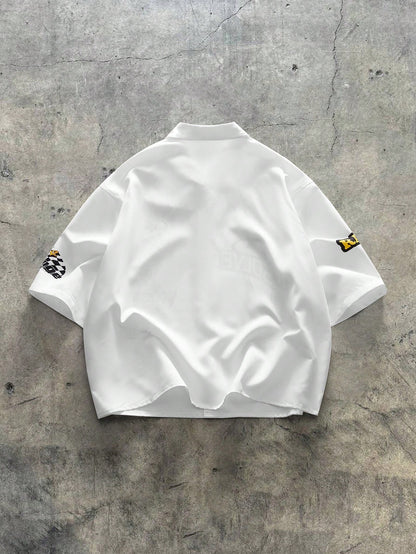 AXEPEAK Assorted Sizes Men Casual Street Style Lapel Short Sleeve Loose Fit Digital Print White Shirt, Streetwear Style