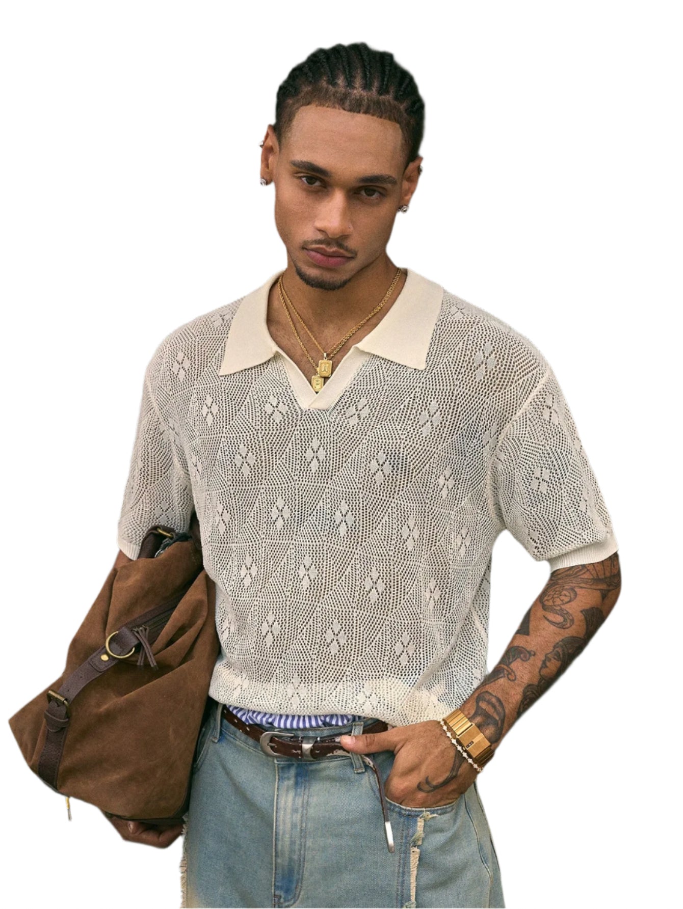 AXEPEAK Polo Collar Short Sleeve Fall Sweater, Men Knitwear Top OJ001, Streetwear Essential