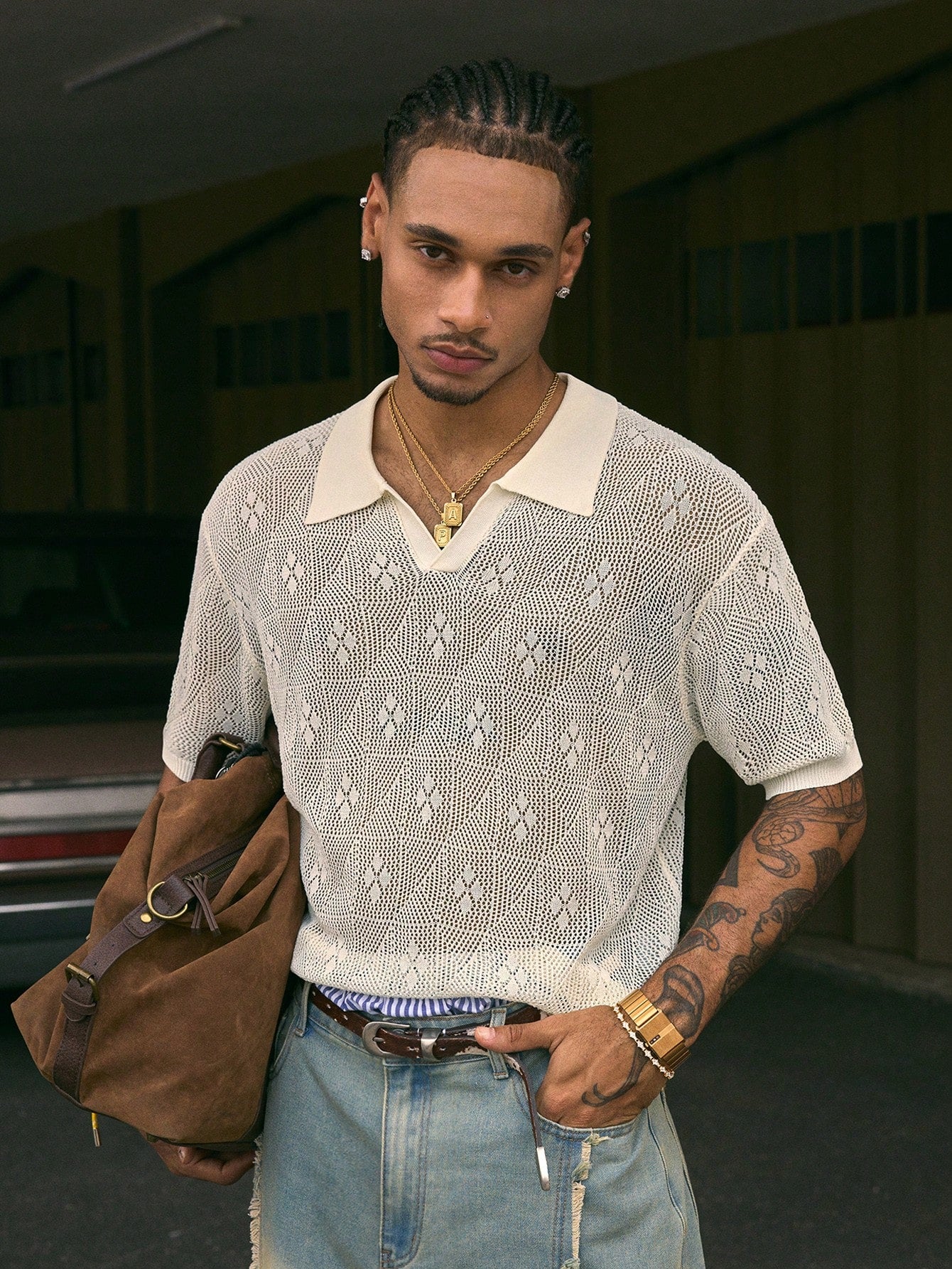 AXEPEAK Polo Collar Short Sleeve Fall Sweater, Men Knitwear Top OJ001, Streetwear Essential