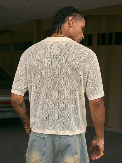 AXEPEAK Polo Collar Short Sleeve Fall Sweater, Men Knitwear Top OJ001, Streetwear Essential