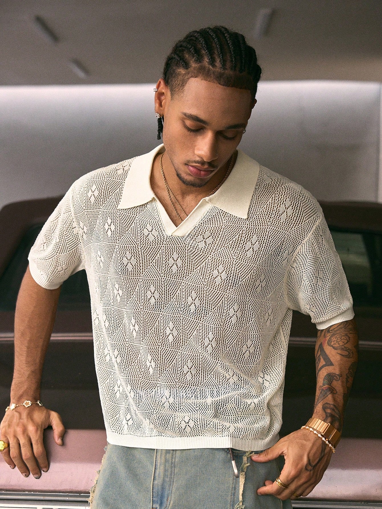 AXEPEAK Polo Collar Short Sleeve Fall Sweater, Men Knitwear Top OJ001, Streetwear Essential