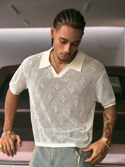 AXEPEAK Polo Collar Short Sleeve Fall Sweater, Men Knitwear Top OJ001, Streetwear Essential