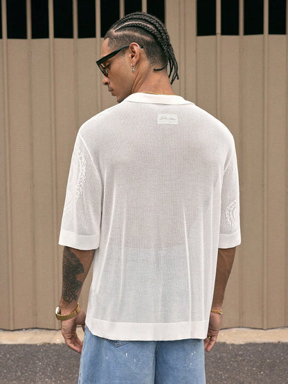 AXEPEAK Fashion Street Style Short Sleeve Loose Fit Men'S Knit Top, Streetwear Ready