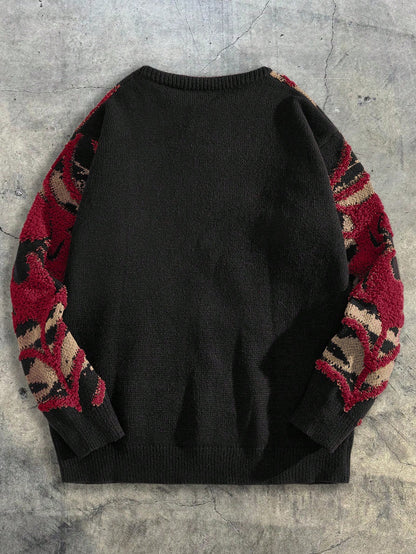 AXEPEAK Men'S round Neck Long Sleeve Graphic Detail Casual Sweater, Streetwear Style