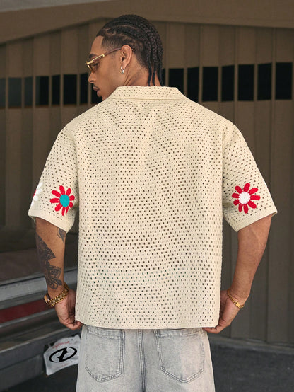 AXEPEAK Colorful Floral Collar Open Cardigan for Men, Streetwear Style