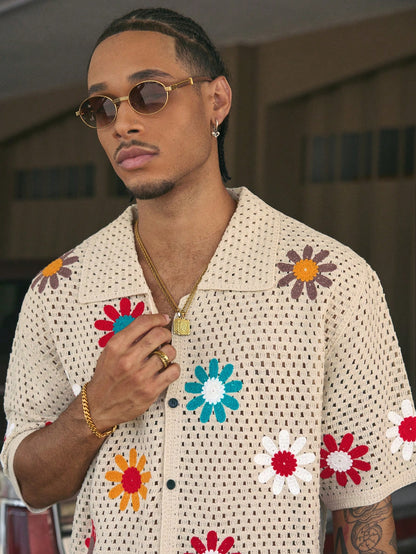 AXEPEAK Colorful Floral Collar Open Cardigan for Men, Streetwear Style