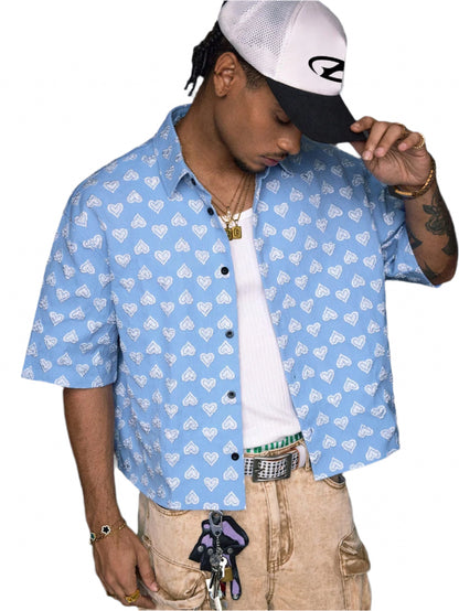AXEPEAK Summer Heart Graphic Short Sleeve Hawaiian Casual Vacation Beach Shirt for Men