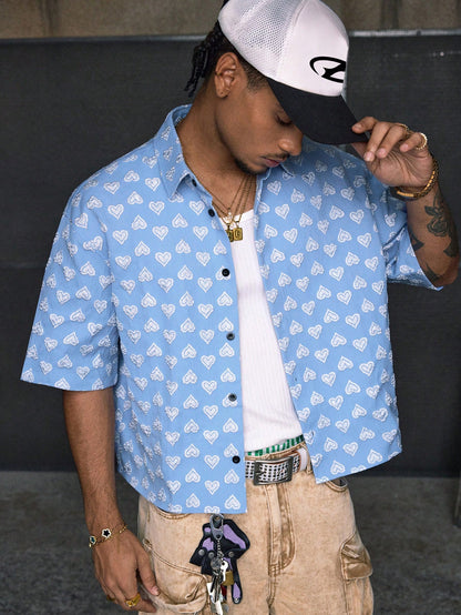 AXEPEAK Summer Heart Graphic Short Sleeve Hawaiian Casual Vacation Beach Shirt for Men