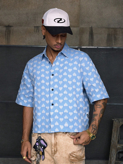 AXEPEAK Summer Heart Graphic Short Sleeve Hawaiian Casual Vacation Beach Shirt for Men