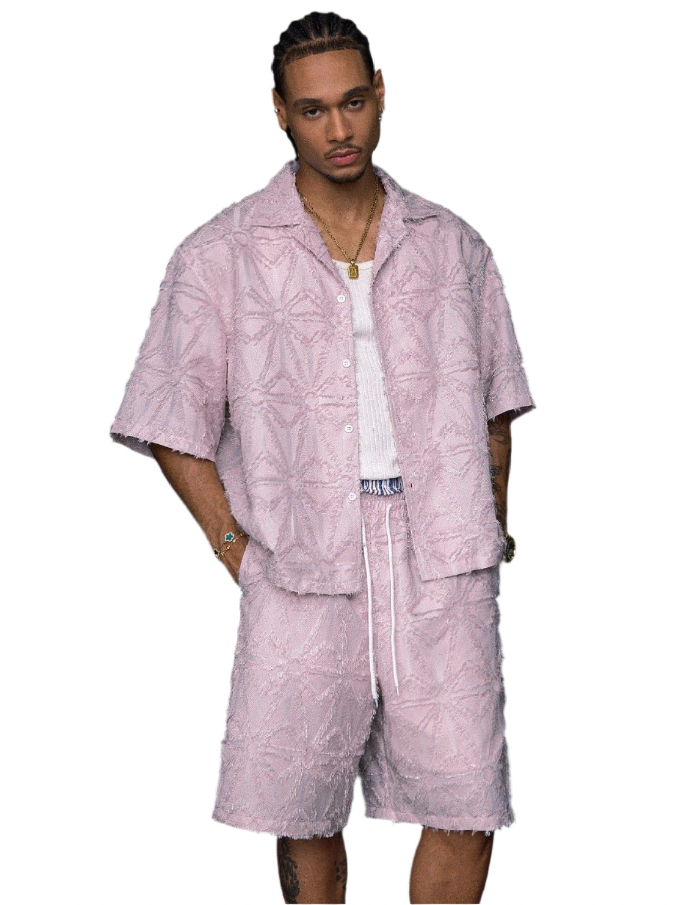 AXEPEAK 2Pcs Casual Summer Street Woven Dyed Embroidery Outfit for Men