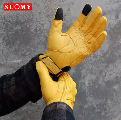 Leather Motorcycle Gloves for Men & Women Touchscreen Retro Riding Gloves