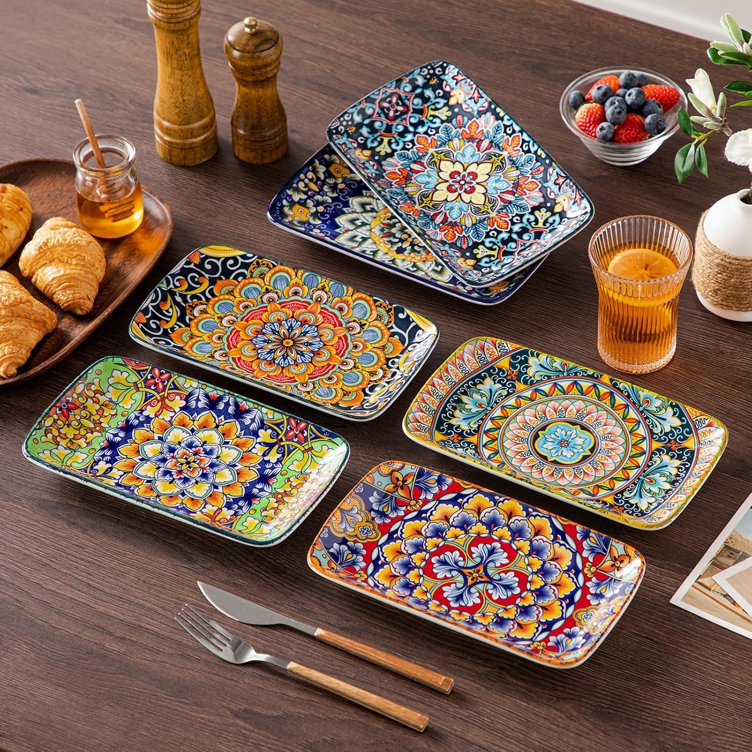 SIMI Serving Platter, 9.5 in Small Serving Dishes, Porcelain Rectangle Serving Plates Set of 6, Dishwasher and Microwave Safe, Sushi Platters for Party