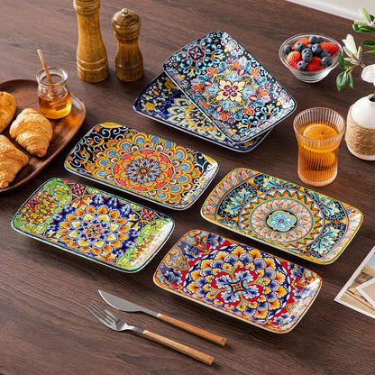SIMI Serving Platter, 9.5 in Small Serving Dishes, Porcelain Rectangle Serving Plates Set of 6, Dishwasher and Microwave Safe, Sushi Platters for Party