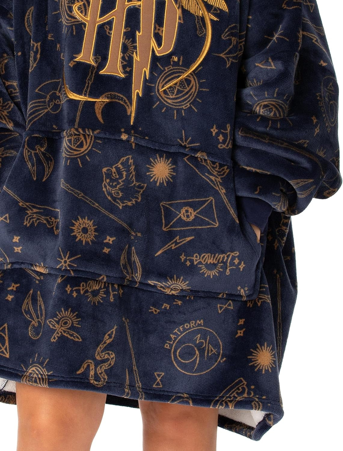 Vuddie Oversized Blanket Hoodie for Men and Women, Icons and Logo, Fluffy Fleece Pullover, One Size Sweatshirt with Large Pocket