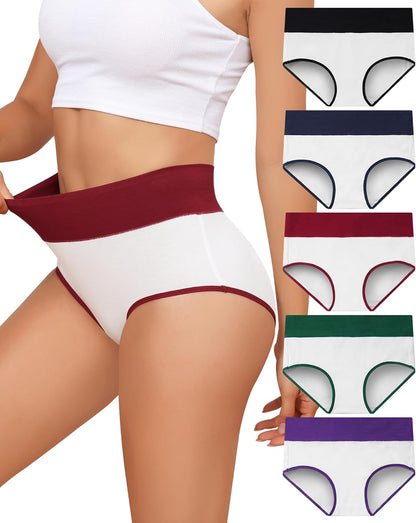 Underwear Women Cotton High Waisted Knickers Briefs Ladies Slips Hipster Soft Breathable Comfortable Panties Underpants Multipack 5 Pack(S-Xxl)