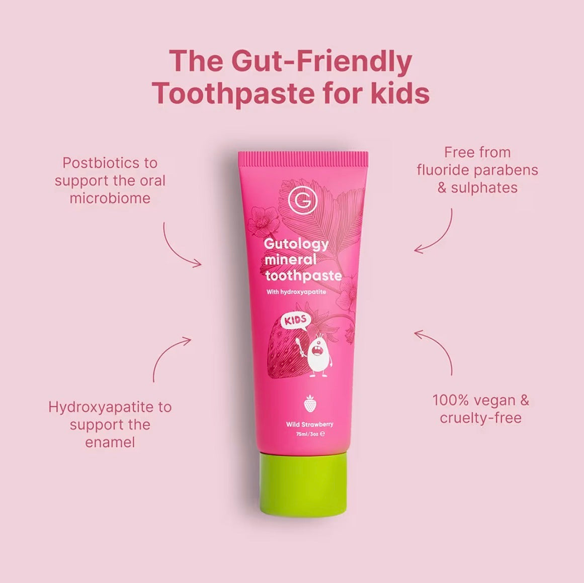 Gutology Kids Hydroxyapatite Toothpaste 75ml Fluoride Free Strawberry