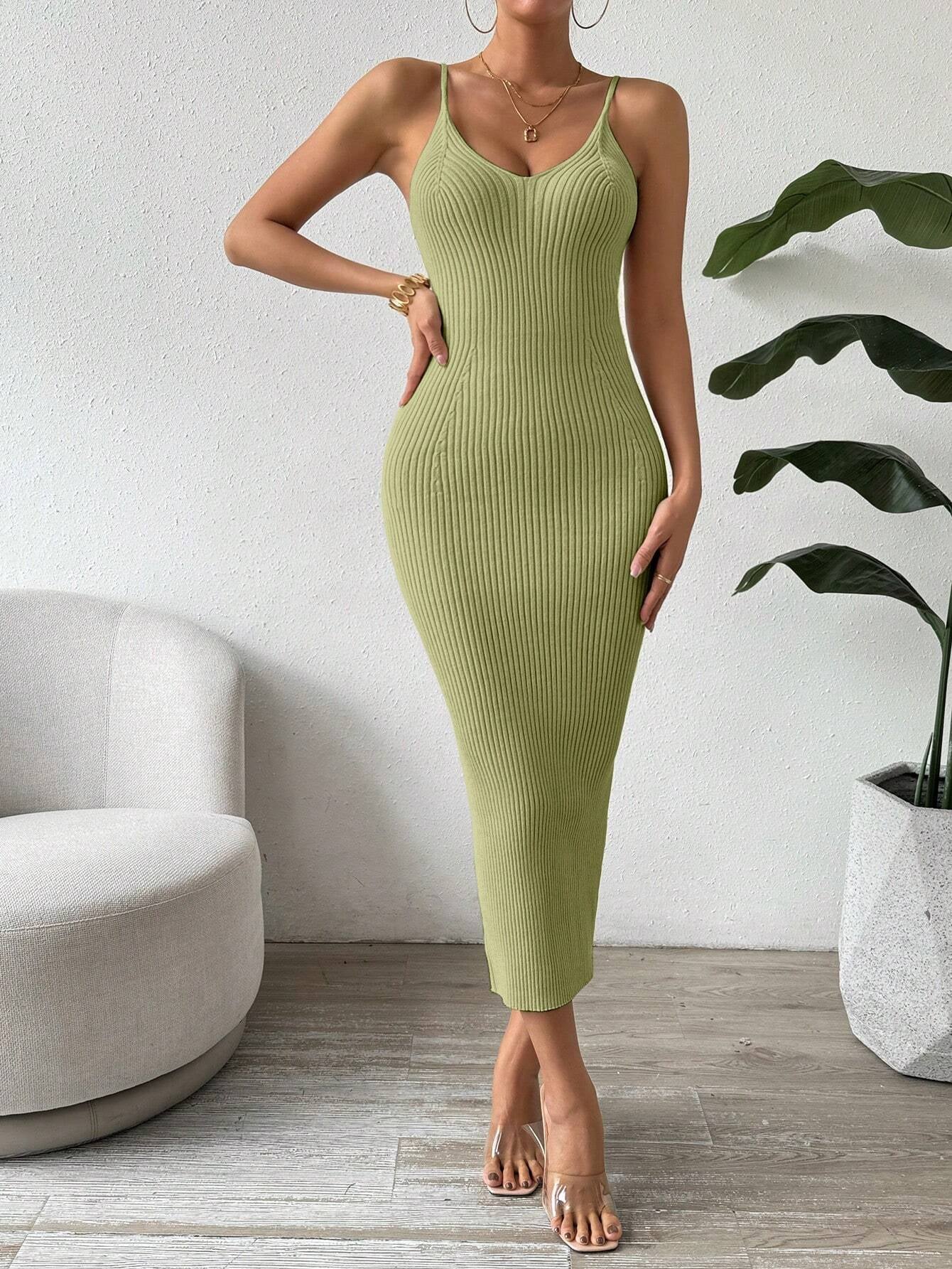 Raffinée Women's Elegant Solid Color Slim Fit Sleeveless Knit Sweater Dress