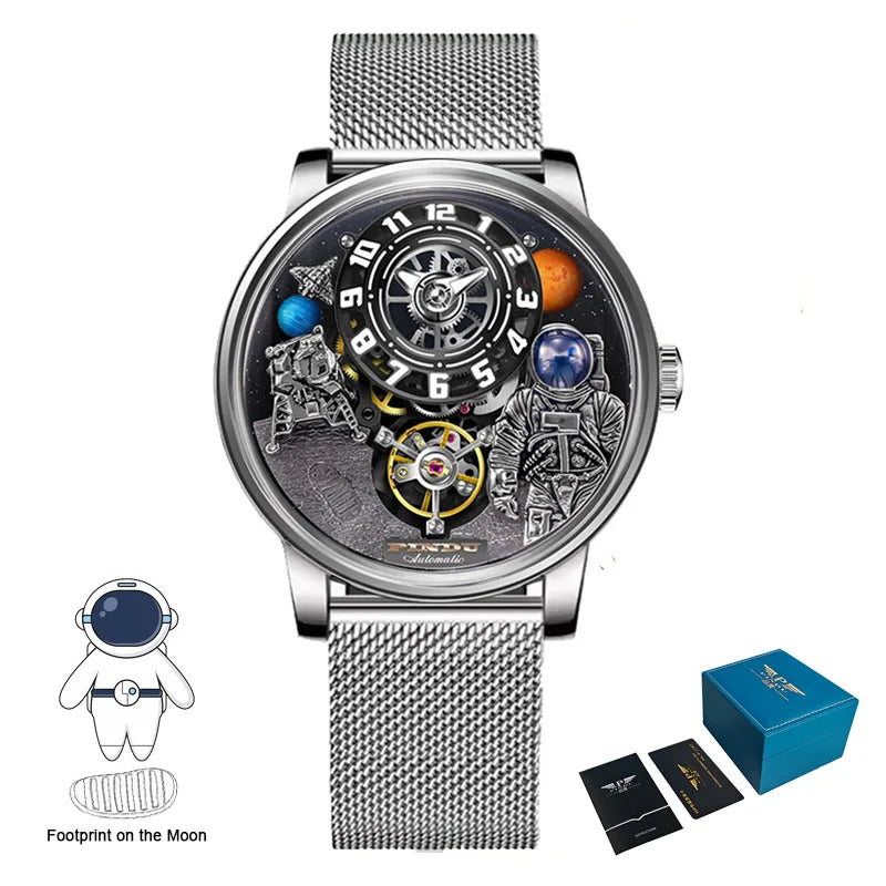 INDU Watch Men New Sace Series Unique Design Three-Dimensional Dial Arabic Numerals Luminous Sahire Mechanical Watch W2101B
