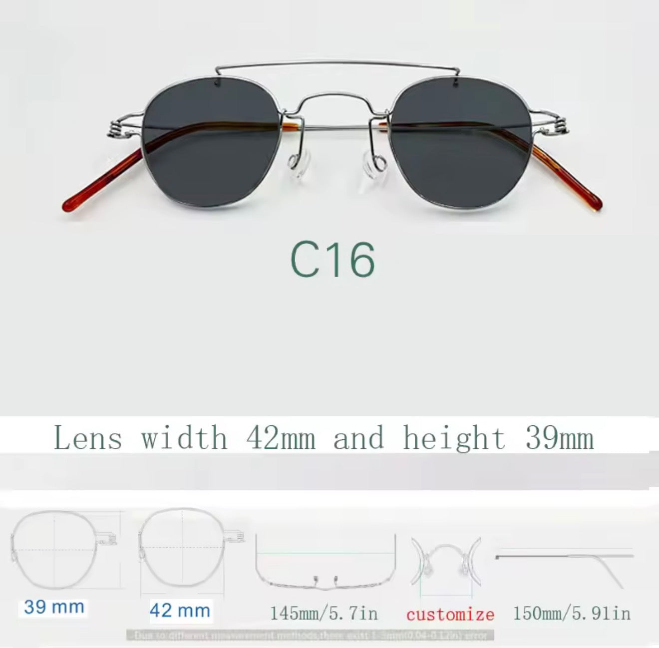 Retro style handmade screw free UV400 polygonal sunglasses ultra light vintage fashion double nose bridge sunnies