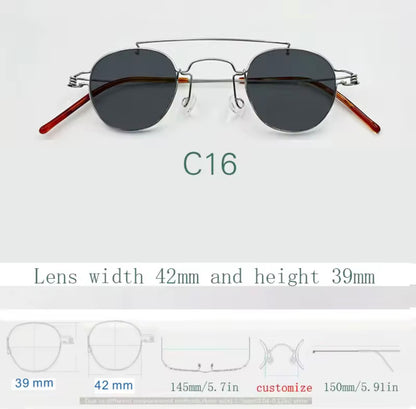 Retro style handmade screw free UV400 polygonal sunglasses ultra light vintage fashion double nose bridge sunnies