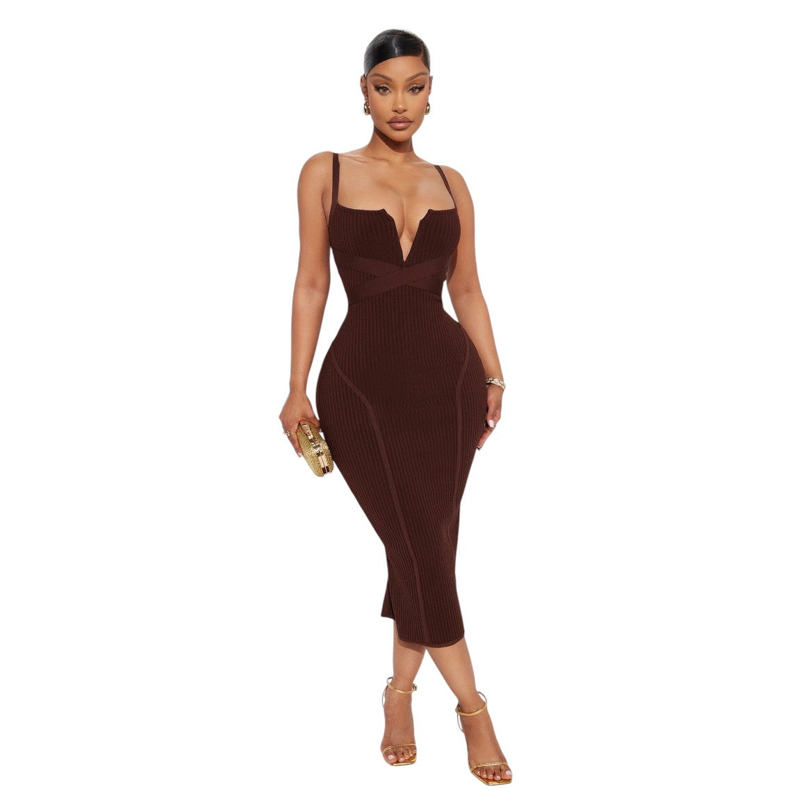 Misty Bandage Midi Dress Chocolate