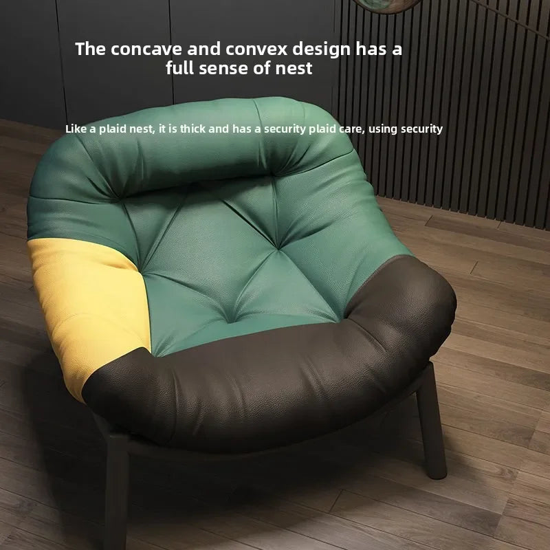 Lazy Cowhide High Rebound Sofa Chair Single Person Light Luxury Lazy Sofa Chair Italian Minimalist Living Room Leisure Chair