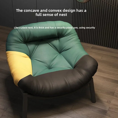 Lazy Cowhide High Rebound Sofa Chair Single Person Light Luxury Lazy Sofa Chair Italian Minimalist Living Room Leisure Chair