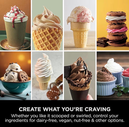CREAMi Scoop and Swirl Ice Cream Machine with 2x Tubs, 13 Functions, Makes Ice Cream, Soft Serve, Gelato, Sorbet, Milkshakes and More, Mix-In Option, Stone Gold, NC701UKSTGD